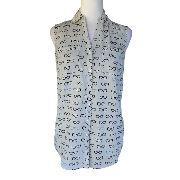 Talbots Sleeveless Nantucket Glasses Print Button Front Blouse Size Small - Picture 3 of 8